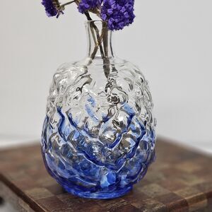 Vintage Handblown Blue & Clear Mottled Glass Vase Speckled Bubble Accent Vase